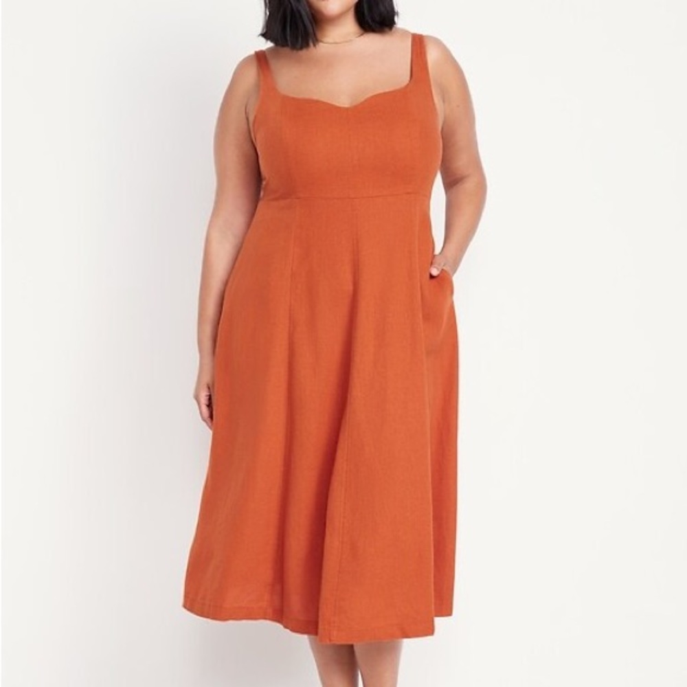 Old Navy Fit & Flare Linen-Blend Midi Dress size 3x